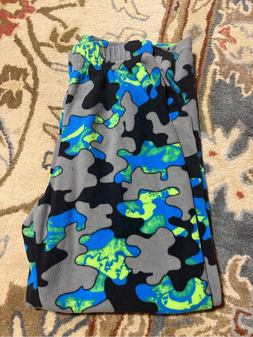 Kids Fleece Bottoms in Gray, Blue & Green Camo- boys pjs
